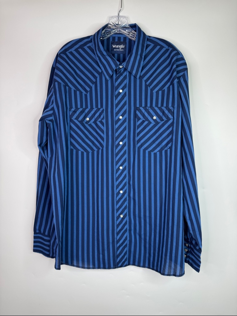 Wrangler Blue Striped Pearl Snap LS Shirt Size XL